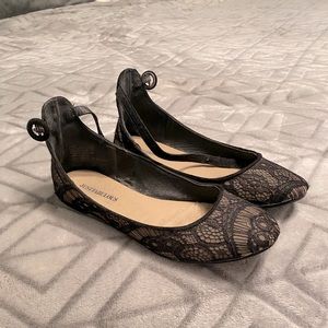 Black lace wrap around the ankle flats